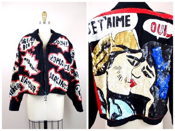 Pop Art GLAM Sequin Jacket / Artsy Sequined Lover… - image 7