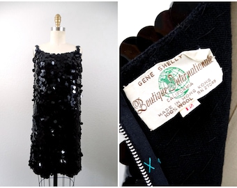 Gene Shelly's Pailletten Minikleid / 50er 60er Jahre Kleines Schwarzes Kleid / Paillette Pailletten Kleid / 50er 60er Jahre Pailetten Partykleid / Kleine Schwarze