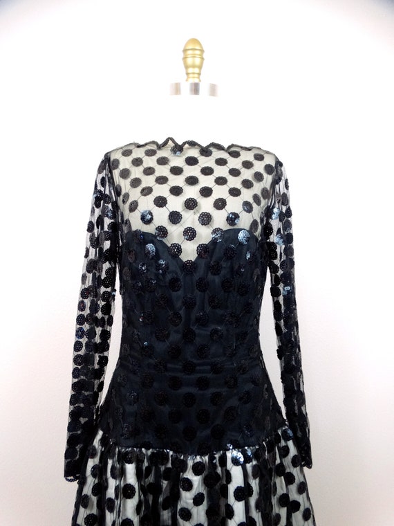 80s Mignon Sequined Party Dress // Sheer Sequin E… - image 3