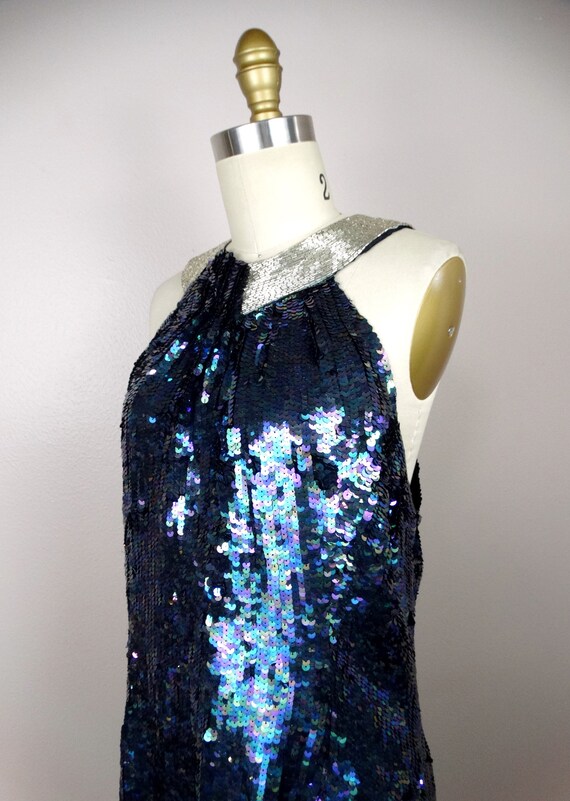 Oilslick Sequined Silver Beaded Halter Dress // Iridescent Black Sequin  Dress - Etsy