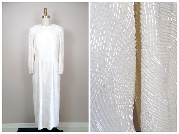 HEAVY All Beaded Wedding Gown // Couture Vintage W