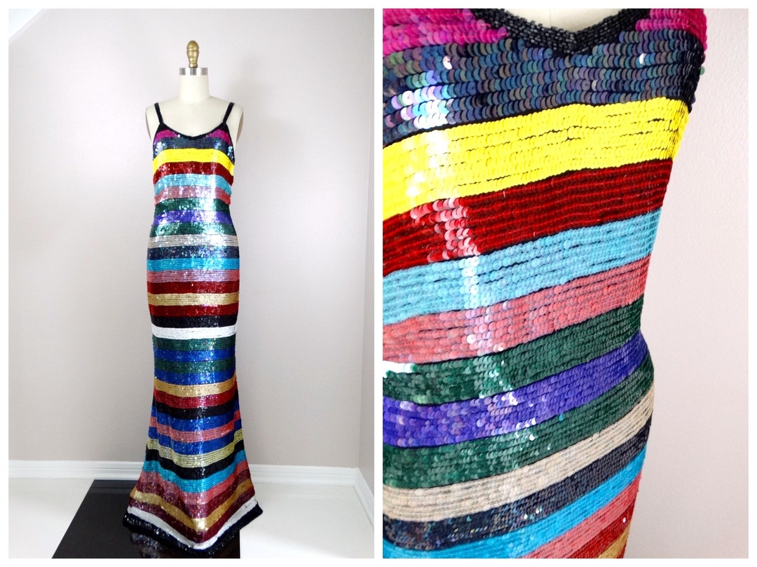 90's Couture Sequined Gown // 1990s Vintage Sequin Party