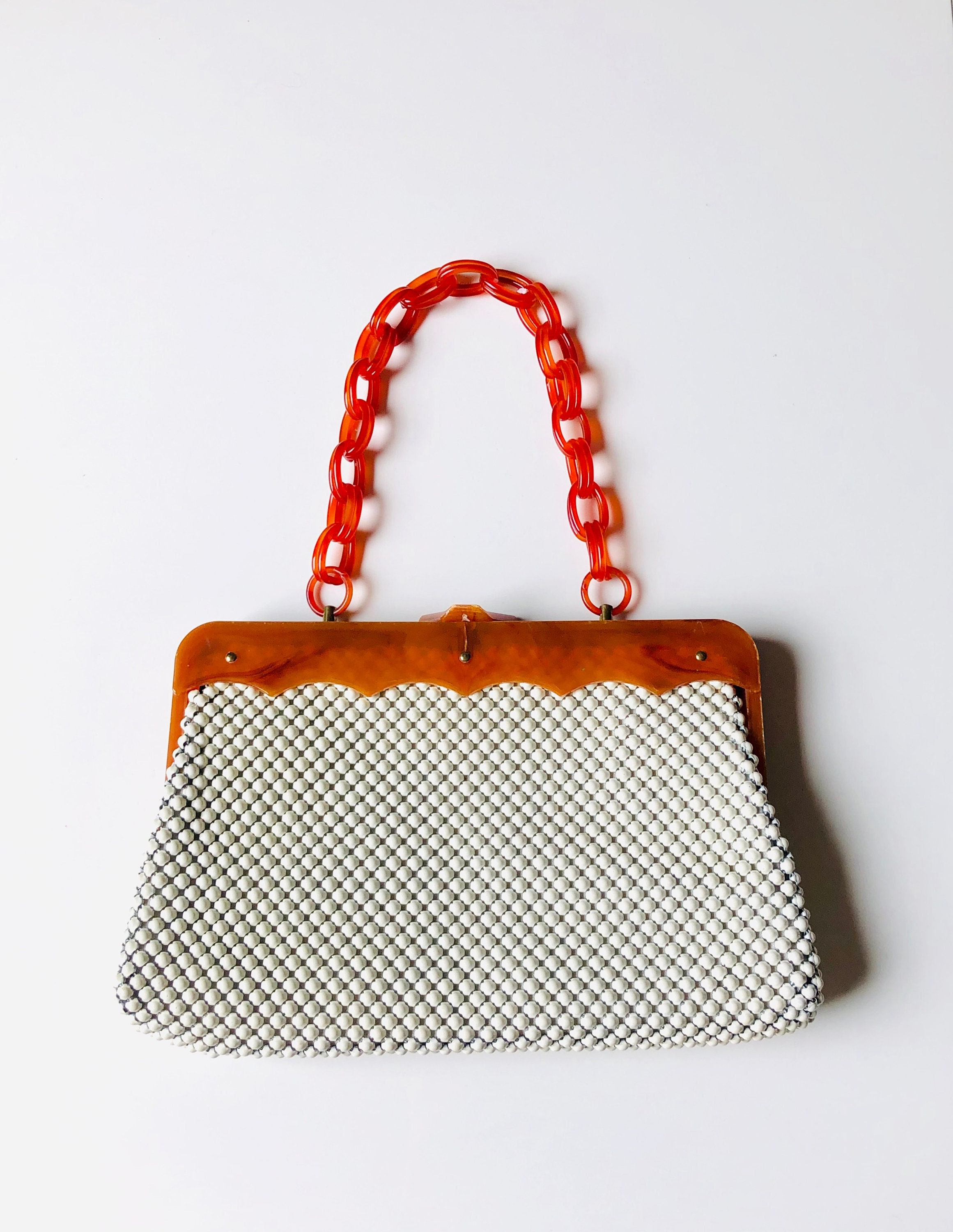 アンティークWhiting＆Davisメタルメッシュバッグ（オレンジ系）