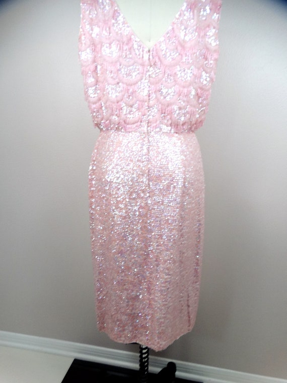 50s 60s Fringe Beaded Sequined Dress / Iridescent… - image 8