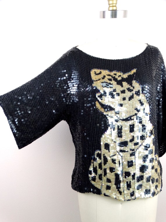 Abstract Leopard Sequin Blouse // Wild Animal Top… - image 3