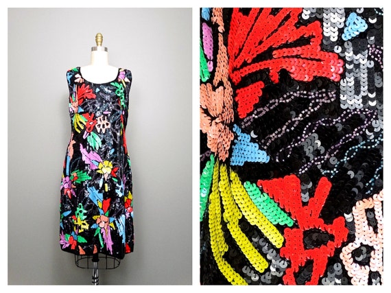M/L Color Pop Sequin Dress // Abstract Neon Sequin