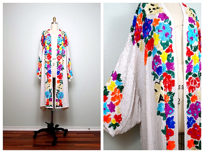 Reserved Boho Sequin Kimono Coat / Bright Bohemian Novelty Etsy