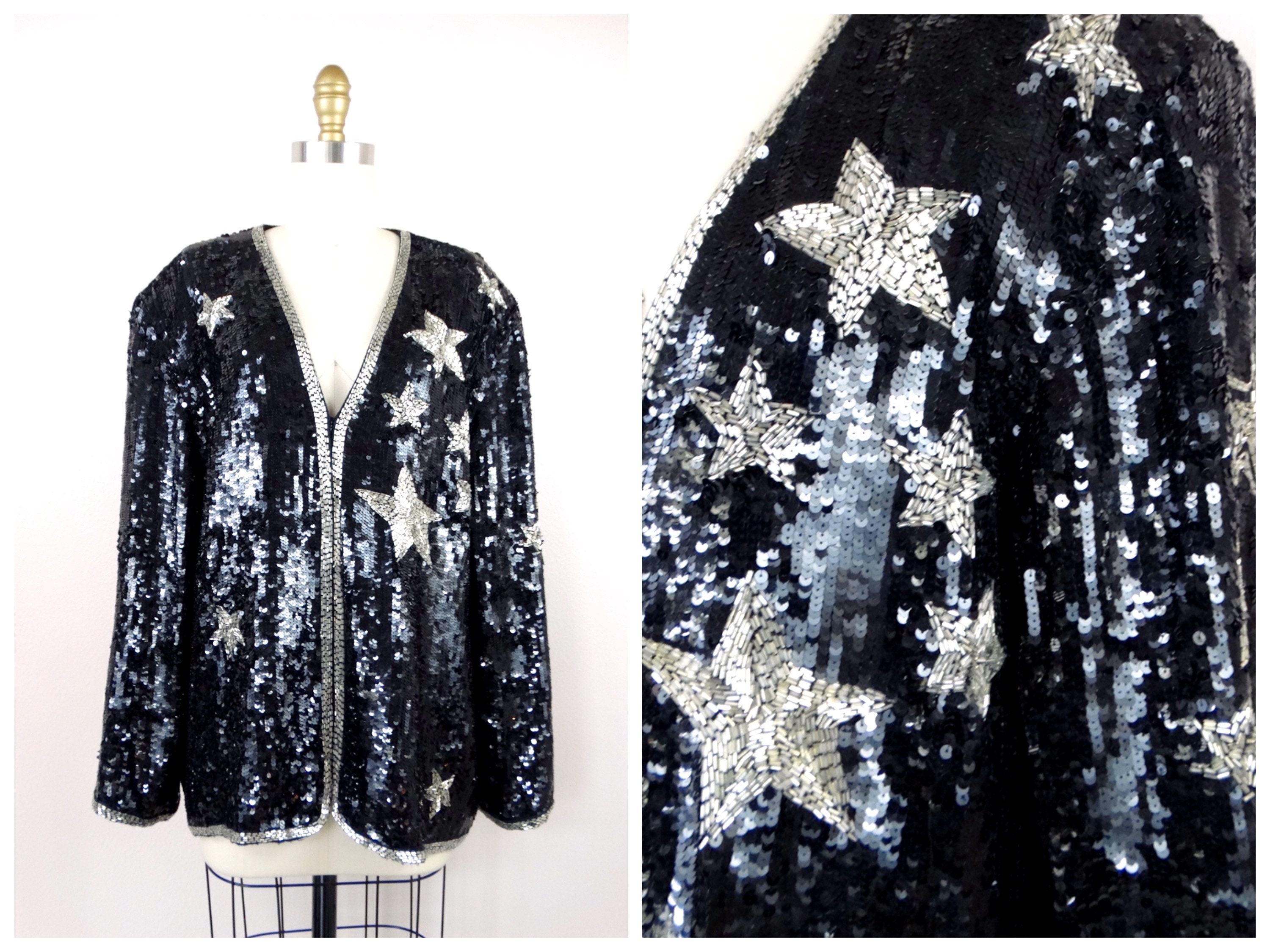 Neiman Marcus Stars Sequined Blazer / Retro Star Beaded Evening 