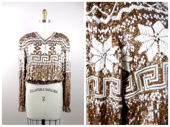 Vintage Valentino Sequin Crop Top // Gold Sequin E