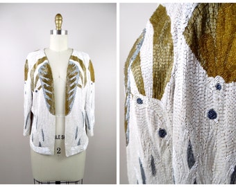 HEAVY Beaded Bolero Shrug // Heavily Embellished All Glass Beaded Blazer by Bergdorf Goodman