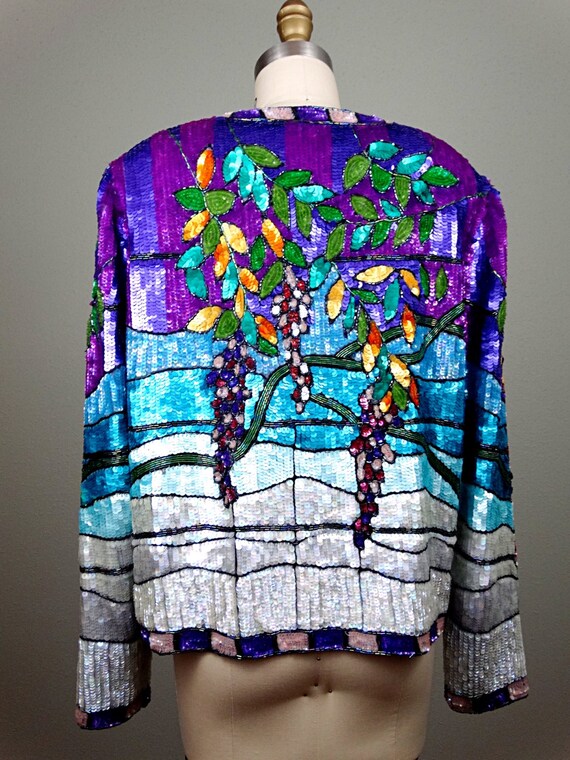 S/M Art Scene Sequined Jacket / Stained Glass Wis… - image 4