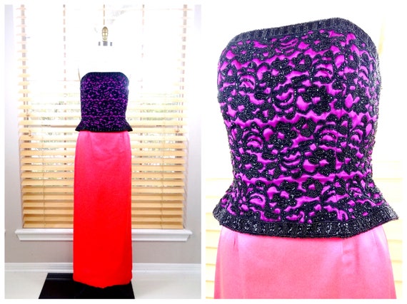 S/M Oleg Cassini Beaded Bustier Top // Embroidered