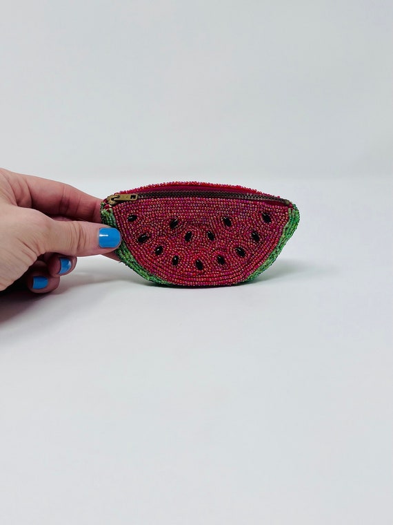 Watermelon Coin Pouch / Vintage Beaded Zipper Chan