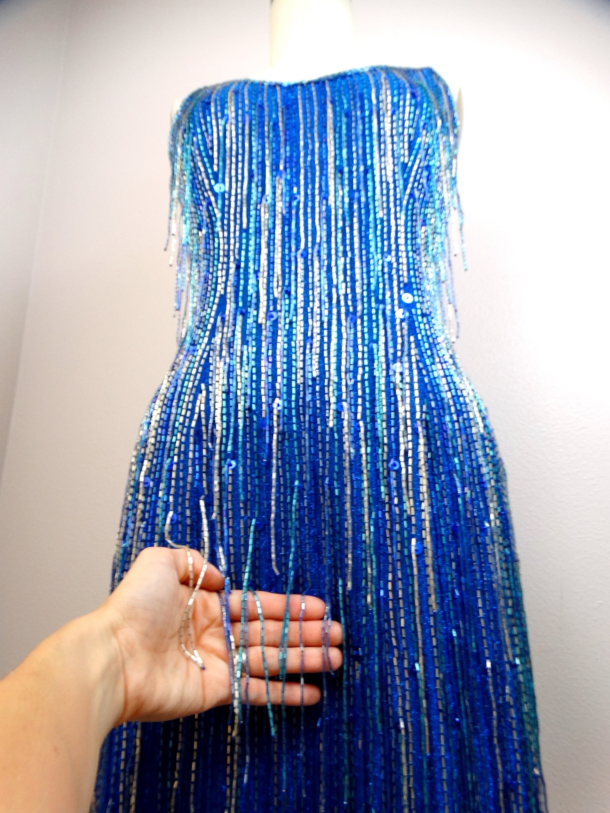 RARE Blue Fringe Beaded Dress // All Over Fringed Sequined Dress // Royal Blue Sequin Embellished Fringe Dress RARE Blue Fringe Beaded Dress // All Over Fringed Sequined Dress // Royal Blue Sequin Embellished Fringe Dress