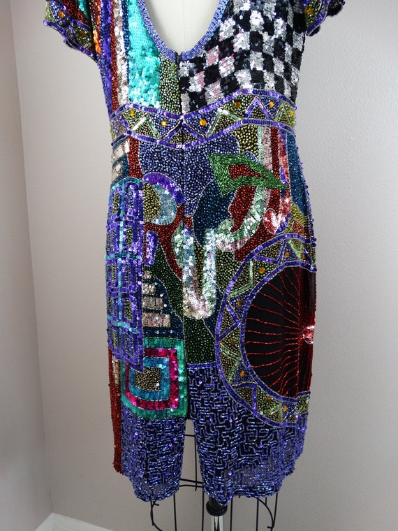 Bright Sequined Vintage Glam Dress / RARE Retro R… - image 5