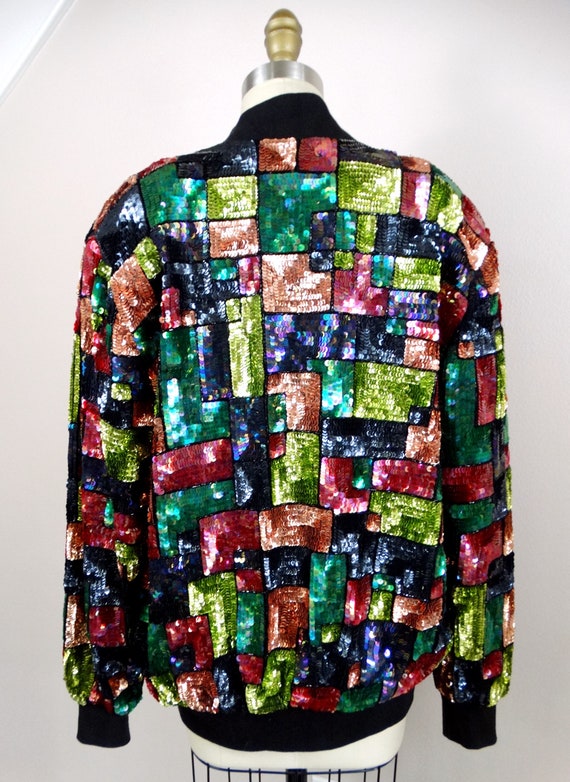 L/XL 80’s Retro Sequin Jacket // Colorful Colorbl… - image 5