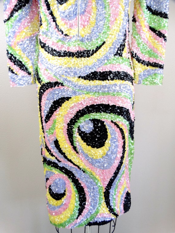 60s Mod Sequin Wool Dress // 1960s Psychedelic Sw… - image 7