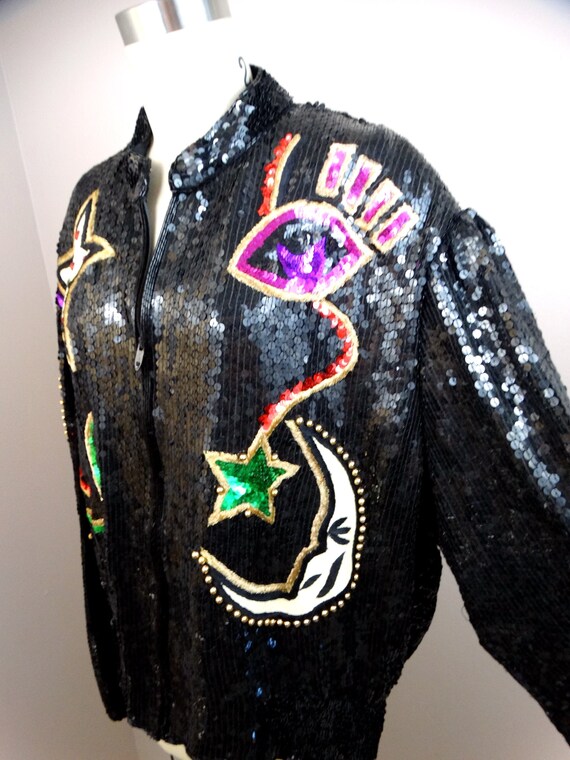 Moon & Stars Jewel Beaded Sequin Coat / Vintage S… - image 4