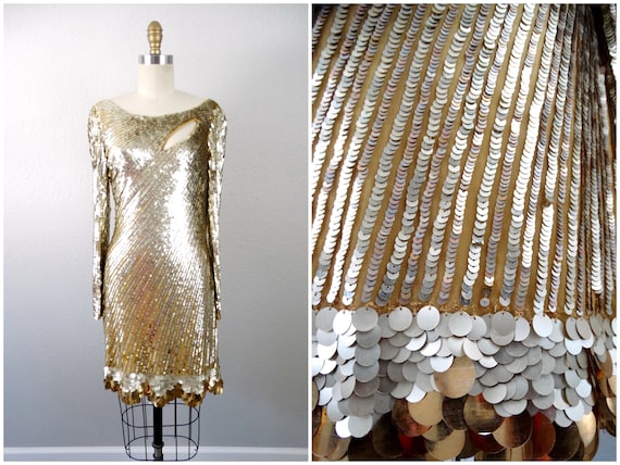 slim fit dress slacks 1960s Gold Sequins Dress - M main image 1