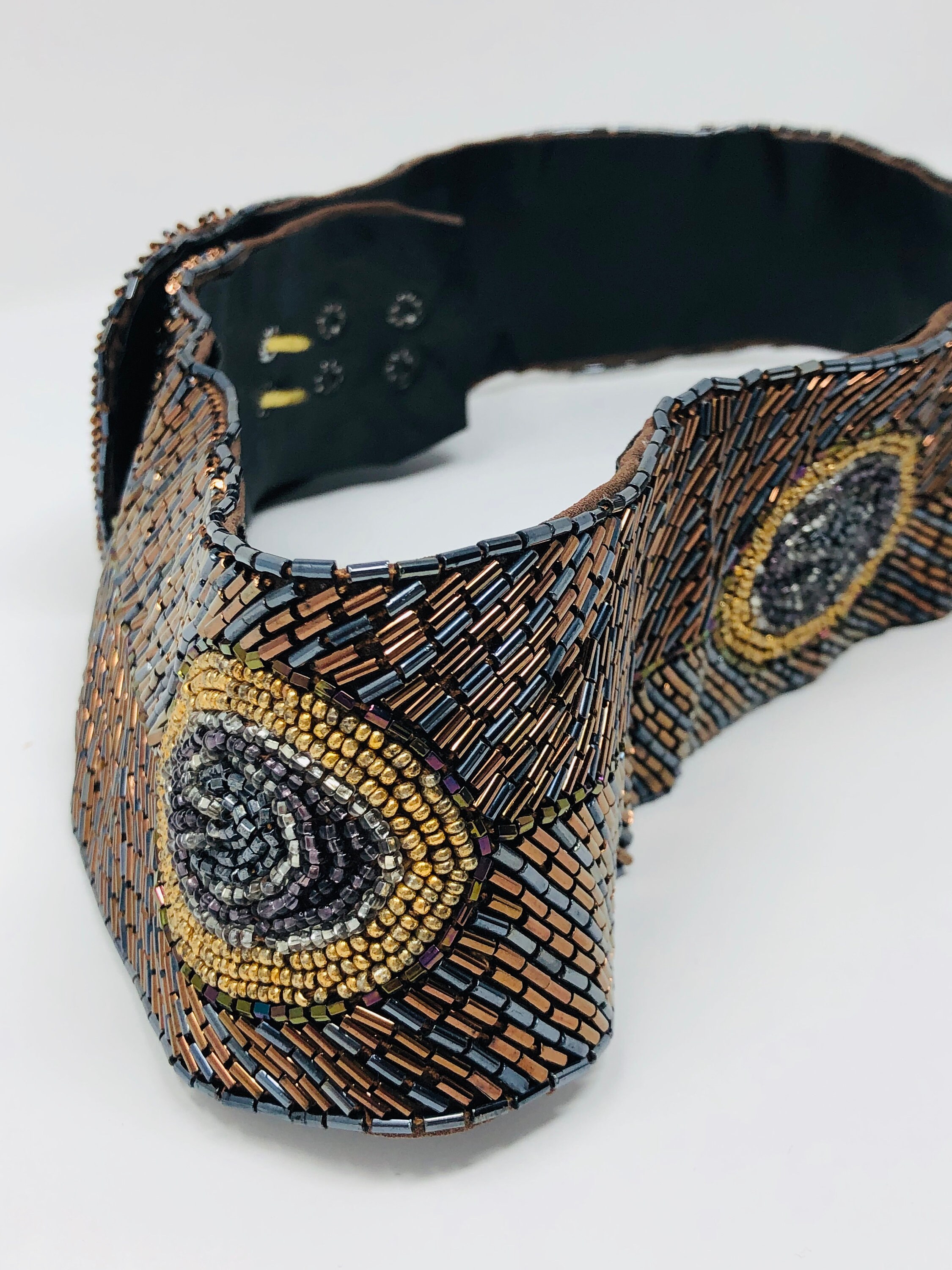 Peacock Fully Beaded Belt // Feather Design Bugle Bead 