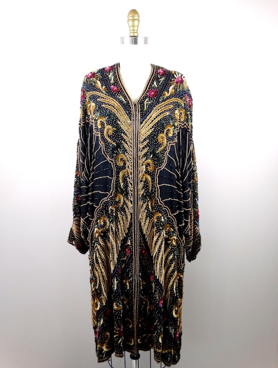 Art Deco Sequin Embellished Overcoat // Gold Bead… - image 5