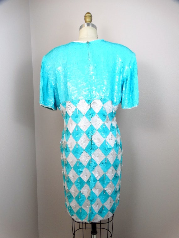 RARE Arctic Sequin Dress • Aqua Neon Blue and Whi… - image 5