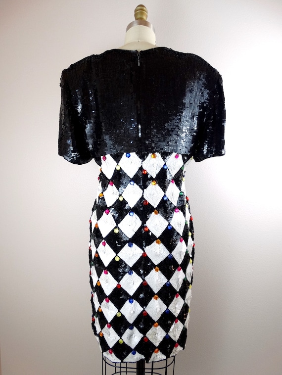 80s Jewel Beaded Sequin Dress / Bejeweled Black a… - image 6