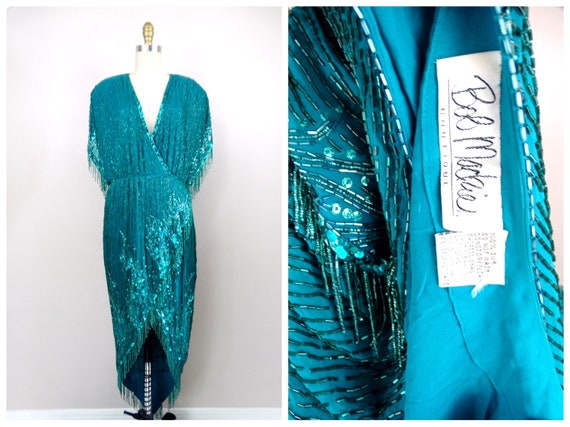 Bob Mackie Jewel Beaded Fringe Wrap Dress / Art D… - image 10