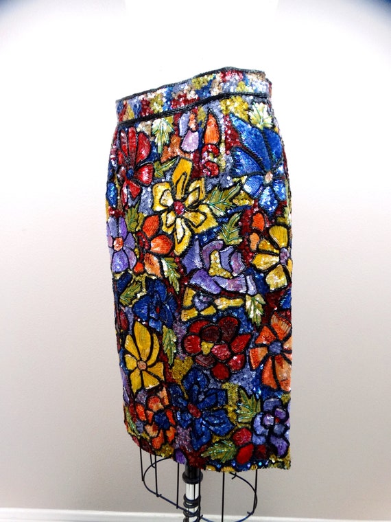 RARE Couture Designer Beaded Skirt // Vintage Seq… - image 3