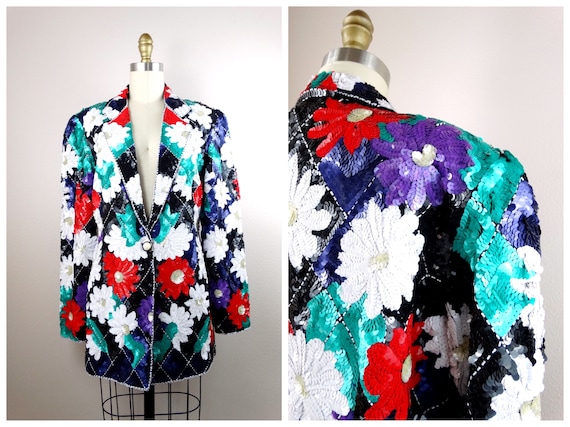 RARE Couture Sequin Blazer // OOAK Beaded Retro D… - image 1