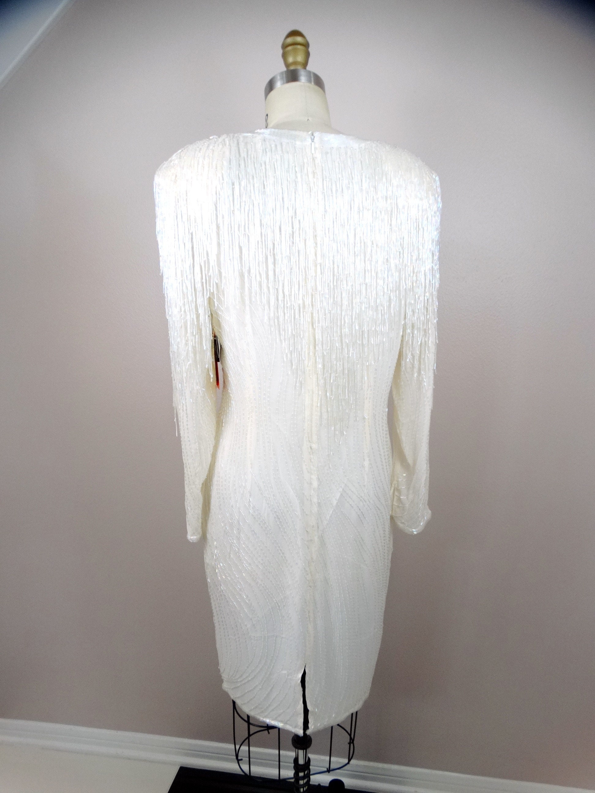VTG Glass Beaded Fringe Dress / Heavily Embellished Iridescent Sparkly  Short Wedding Dress - Etsy UK