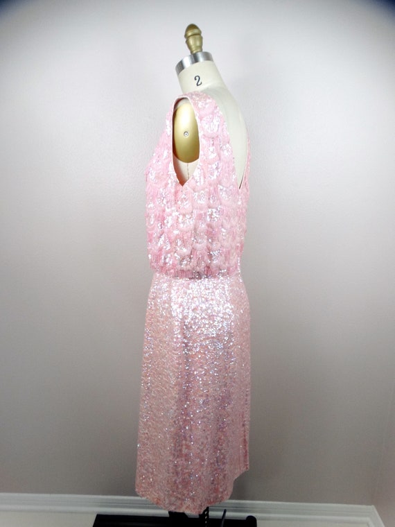 50s 60s Fringe Beaded Sequined Dress / Iridescent… - image 5