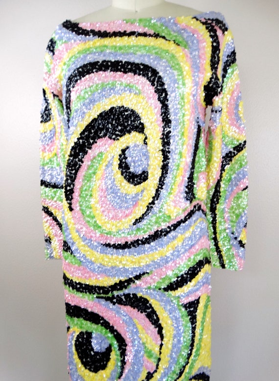 60s Mod Sequin Wool Dress // 1960s Psychedelic Sw… - image 4