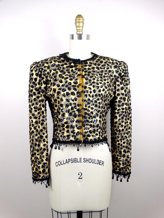 Vintage Designer Couture Sequin Beaded Bolero / S… - image 3