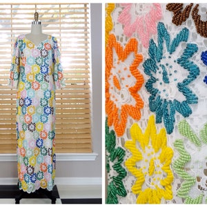HEAVY 50s 60s Beaded Vintage Couture Gown // 1950&#39;s 1960&#39;s All Bead Embellished Floral Lace Dress // HEAVILY Embellished White Gown