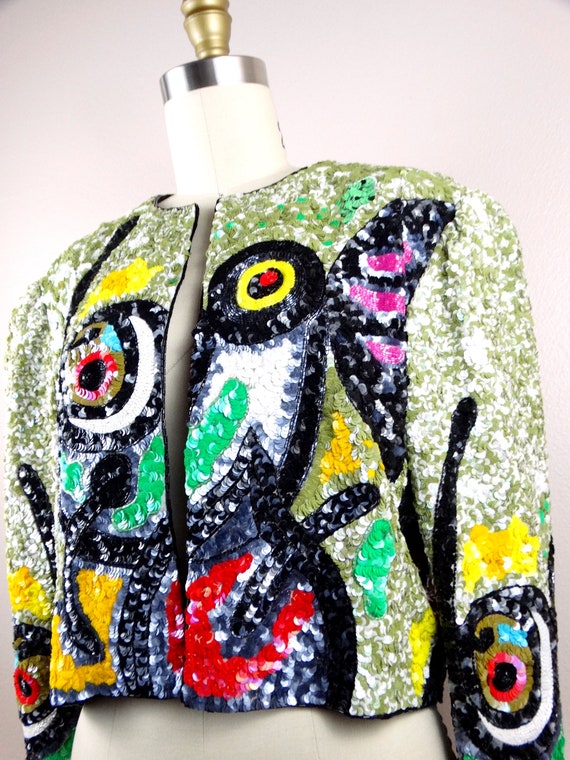 RARE Sequin Embellished Cropped Jacket / Fully Se… - image 2