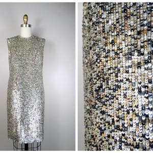 60s Peggy Jennings Sequin Dress // 60s Vintage Couture Sequined Dress // Gold & Silver Sequin Embellished Dress