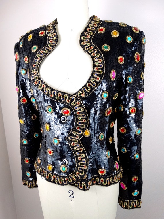 Haute Couture Jewel Encrusted Top / Ornate Sequin Eve… Gem