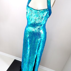 Iridescent Mermaid Sequin Gown / Opalescent Blue Green Chameleon Sequined Dress image 5