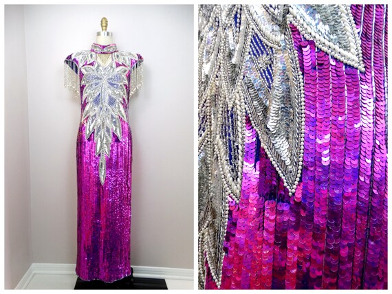 BRIGHT Fuchsia Sequined Pageant Gown ‣ Magenta Pi… - image 10