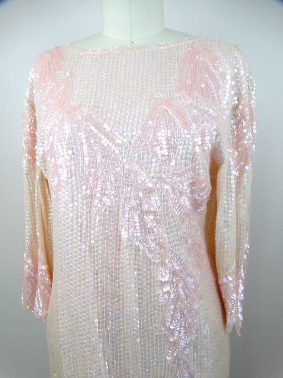 Iridescent Blush Pink Sequin Dress / Pastel Pink … - image 2