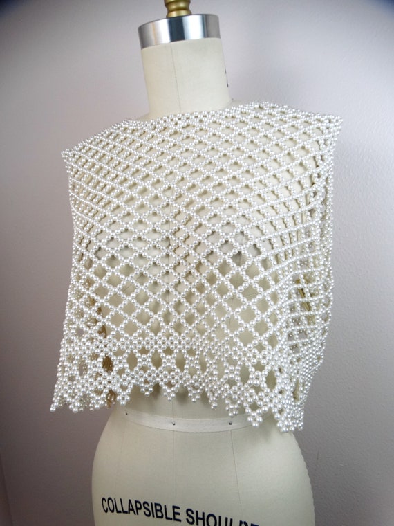 RARE 50s Pearl Beaded Caged Crop Top // Sheer Bea… - image 4
