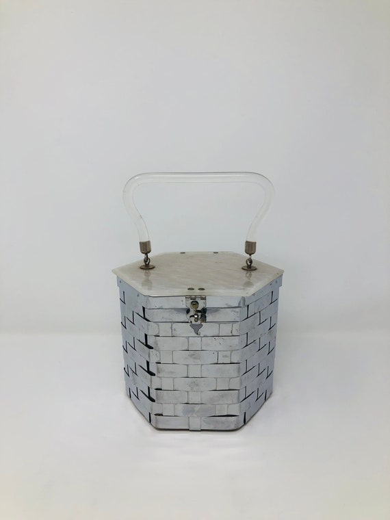 50s Vintage Metal Purse / 1950s White Marble Top … - image 10