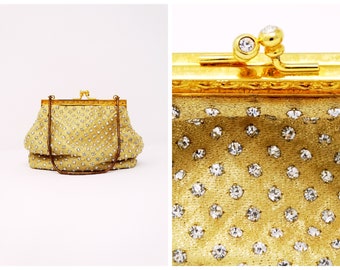 VTG Rhinestone Encrusted Evening Bag // Crystal Embellished Art Deco Gold Vintage Purse