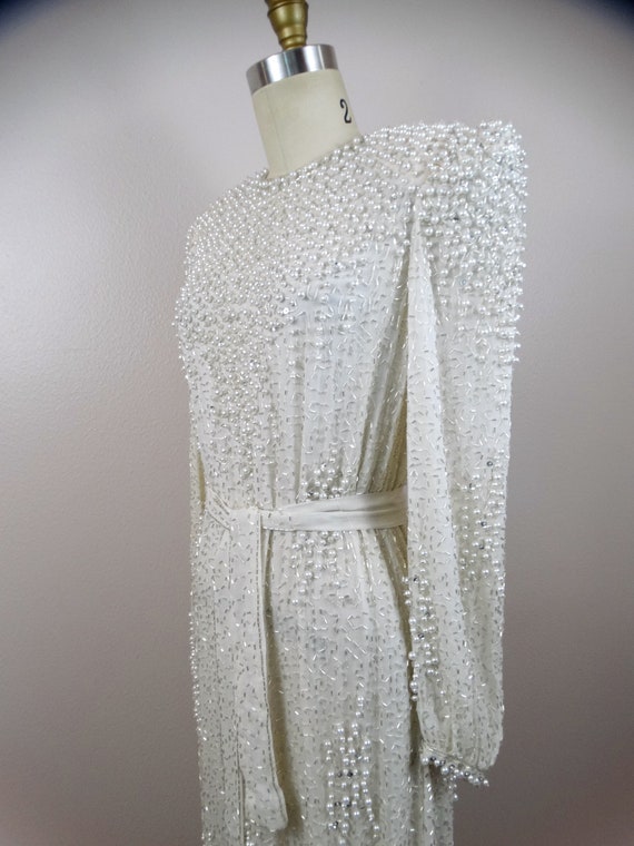 Vintage Pearl Beaded Dress / Heavy Embellished Go… - image 5