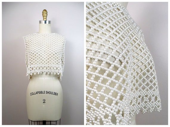 RARE 50s Pearl Beaded Caged Crop Top // Sheer Bea… - image 9