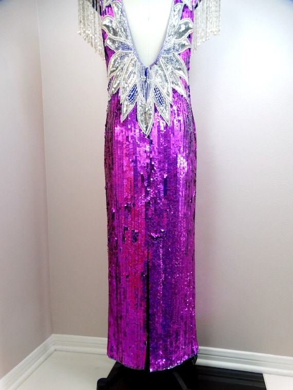 BRIGHT Fuchsia Sequined Pageant Gown ‣ Magenta Pi… - image 9