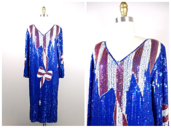 M/L Red White & Blue Sequin Dress // 1970’s Vinta… - image 5