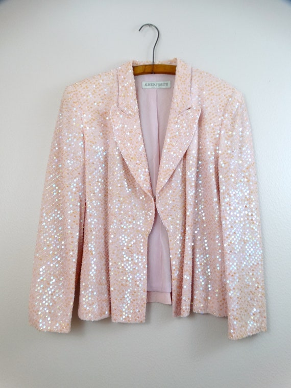 S/M Fancy Iridescent Pink Beaded Sequin Blazer // Vintage Blush Pastel Evening Jacket - Etsy S/M Fancy Iridescent Pink Beaded Sequin Blazer // Vintage Blush Pastel Evening Jacket - Etsy