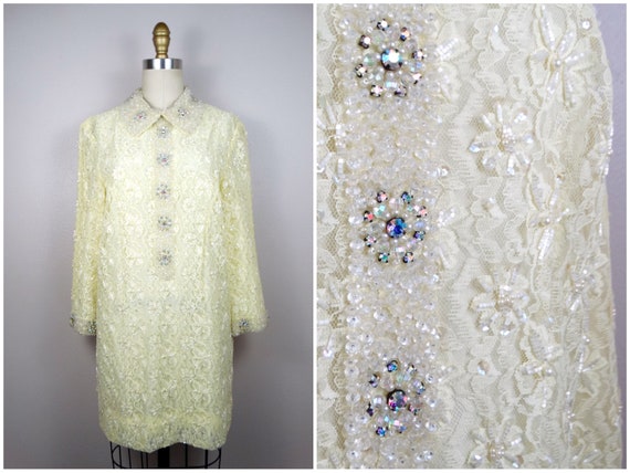 50s 60s Crystal Beaded Mini Dress Mid Century Pastel Pale Yellow Lace Go-go Dress 1960's Iridescent Sequin Rhinestone Dress MCM - Etsy 50s 60s Crystal Beaded Mini Dress Mid Century Pastel Pale Yellow Lace Go-go Dress 1960's Iridescent Sequin Rhinestone Dress MCM - Etsy